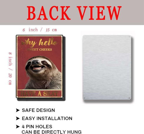 YLUYINOM Retro Tin Sign Why Hello Sweet Cheeks Have A Seat Sloth Lovers S Wall Art Decor For Living Room Coffee Bar Signs Home Farmhouse Toilet De...