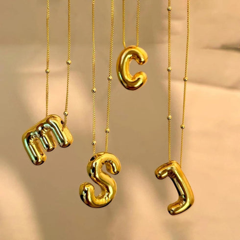 Gold Bubble Letter Necklace for Women, 14k Gold Plated Balloon Initial Letter Pendant Necklace Dainty Charm Initial Necklaces for Women Trendy Chu...