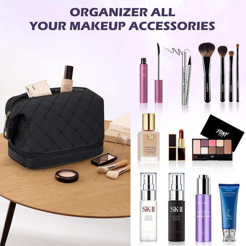 NUBILY Makeup Bag Waterproof Cosmetic Bag Travel Makeup Bag Double Layer Makeup Organizer Bag Large Cosmetic Travel Bag Portable Make Up Bag for W...