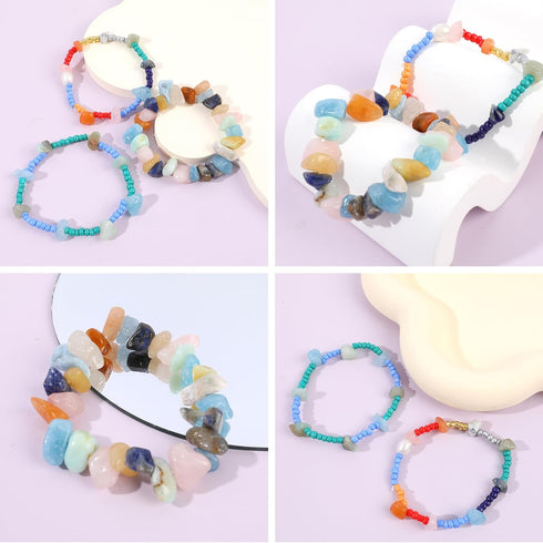Miss Rabbit 1200pcs Natural Chip Stone Beads 5-9mm Crystal Stone Beads for Jewelry Making Kit 7colors Seed Beads for Bracelet Making Kit Gemstone ...