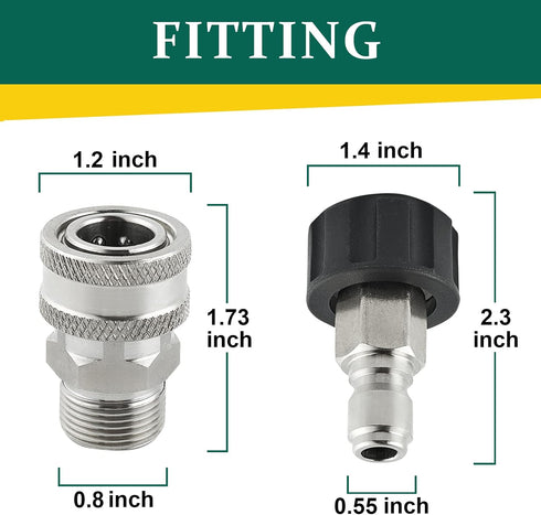 Pressure Washer Adapter Set, M22 14mm to 3/8 Inch Quick Connect, Pressure Washer Quick Connect Fittings, Stainless Steel...