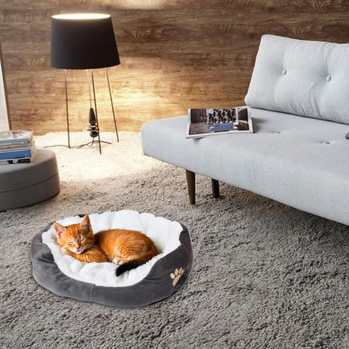 Round Dog Cat Beds Mattress Washable Pads Room, Soft Durable Plush Faux Fur Sleeping Pet Fleece Bed Mat for Small Doggy Kitten Puppy, with Anti-Sl...