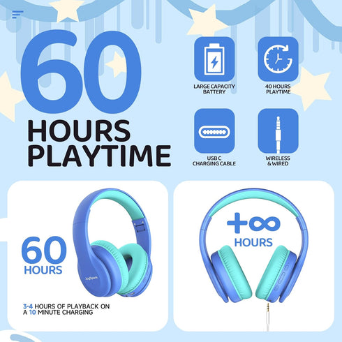 JoySpark Kids Bluetooth Headphones, Lightweight Kids Wireless Headphones for Kids, 85/94dB Volume Limited, 60 Hours Playtime, Bluetooth 5.3, Over-...