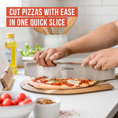 Chef Pomodoro Pizza Cutter Rocker Knife with Protective Cover, Multipurpose 14 Inch Mezzaluna Chopper with Super Sharp Stainless Steel Blade, Blad...