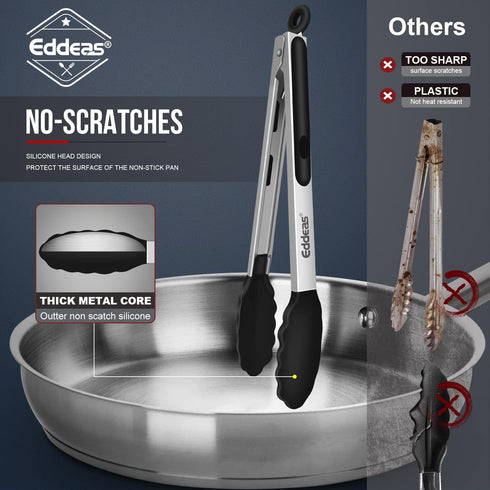 Kitchen Tongs with Silicone Tips, Tongs for Cooking Heat Resistant 600 Degrees Stainless Steel Locking Tongs - 7" 9" & 12 inch Silicone Tongs Non-...