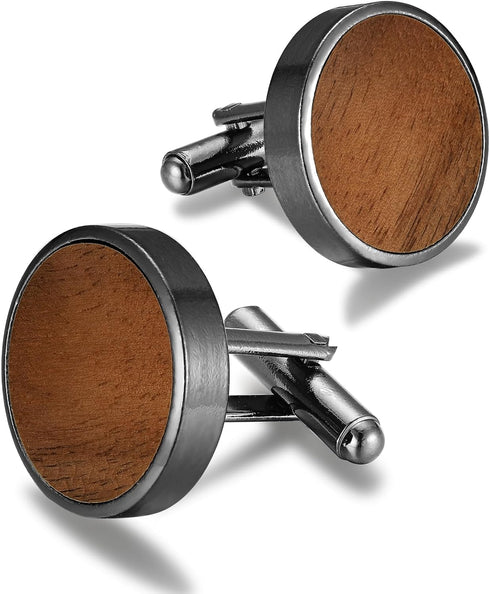 Men's Cufflinks Wood grain, Cufflinks for Men Round Solid for Regular Wedding Business Accessories Best Men...