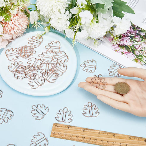 CRASPIRE 80Pcs Leaf Paper Clips Tortoiseshell Leaf Binder Paperclips Clamps Bookmark Clips Rose Gold Planner Dispenser with Box for Office Supplie...