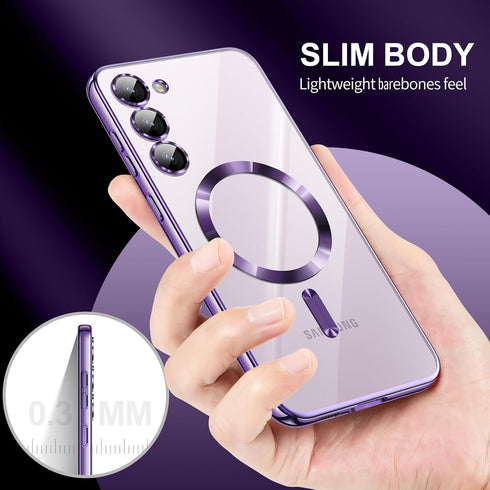 for Samsung Galaxy S23 Case, Covers for S23.Magnetic Metallic Glossy Slim Clear Luxury Soft Shockproof funda capa para for Galaxy S23 6.1 inch Com...