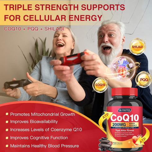 CoQ10 200mg with PQQ & Shilajit - High Absorption with Bioperine Coenzyme Q10 Supplements - Powerful Antioxidant for Heart & Brain Health and Ener...