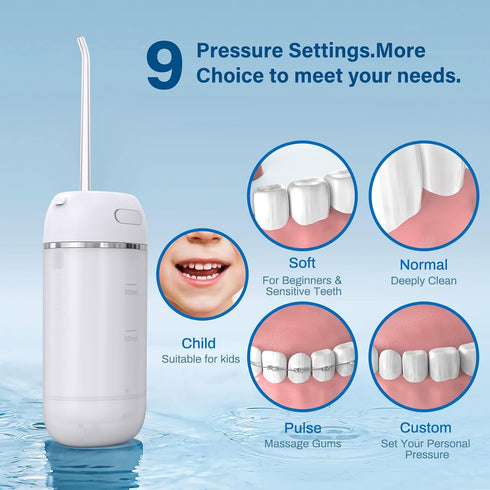 Water Flosser Cordless for Teeth, PONYFREE Mini Portable Oral Irrigator with 9 Pressure Modes, Teeth Cleaner Pick, Unique Pressure Stabilization T...