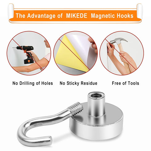 MIKEDE Magnetic Hooks Heavy Duty, 28Lbs Neodymium Magnets with Hooks for Refrigerator, 10Pcs Strong Cruise Hooks for Hanging, Magnetic Hanger for ...