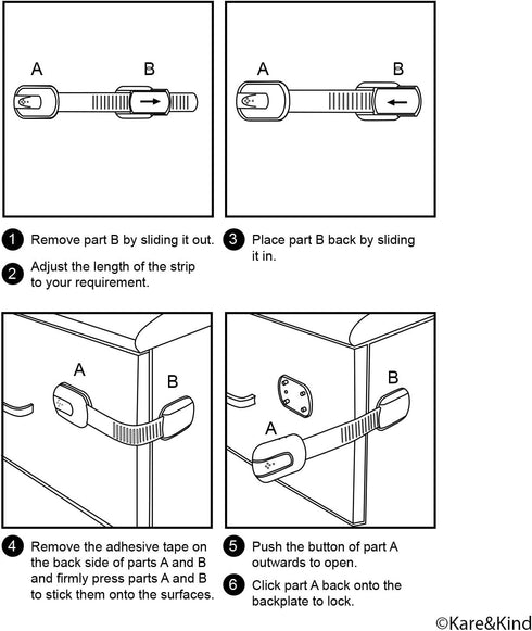 Child Safety Locks (Black) - Set of 6 - Prevents Injury and Opening (Oven) Doors, (Kitchen Sink) Cabinets, Toilet Seats, etc. - No Tools or Screws...