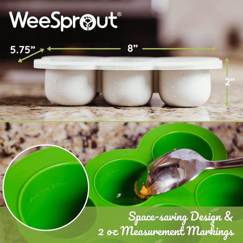 WeeSprout Silicone Freezer Tray with Clip on Lid Perfect Food Storage Container for Homemade Baby Food, Vegetable, Fruit Purees, and Breast Milk (...