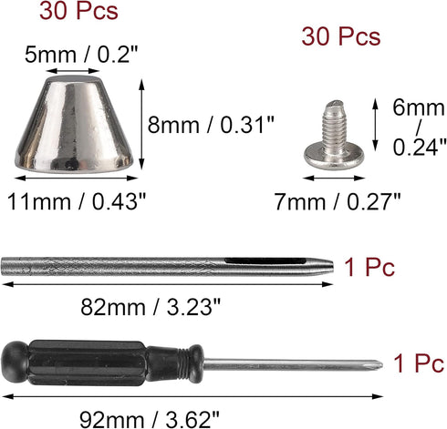 YORANYO 30 Sets 5/16" Height Spikes and Studs 8MM Handbag Feet Silver Color Barrel Spikes Screw Back Punk Studs and Spikes Kit for Clothing Shoes ...