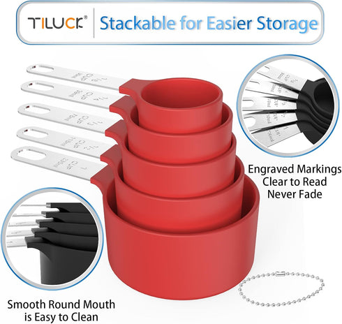 TILUCK Measuring Cups & Spoons Set, Stackable Cups and Spoons, Nesting Measure Cups with Stainless Steel Handle, Kitchen Gadgets for Cooking & Bak...