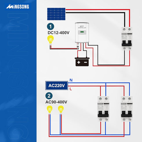 AC Solar Panels Disconnect Switch 40 Amp DC Solar Shut Off Switch 12V-400V 2 Poles Small Miniature Circuit Breaker for Solar PV Homes, DC 110V DIN...