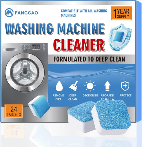 Washing Machine Cleaner Descaler 24 Pack Deep Cleaning Tablets For Front Loader & Top Load Washer, Clean Inside Drum And Laundry Tub Seal 12 Month...