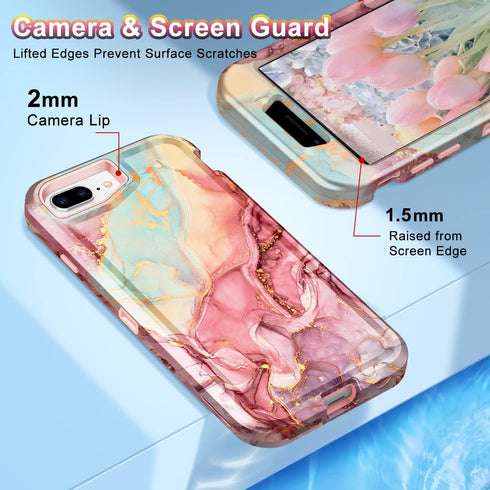 CASEFIV for iPhone 8 Plus/7 Plus/6 Plus/6s Plus Case, Marble Heavy Duty Shockproof Full Body Hard PC+Soft Silicone Drop Protective Women Girls Cas...