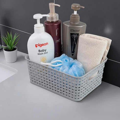 6-Pack Plastic Weave Storage Basket, Storage Basket Sets, Light Gray...