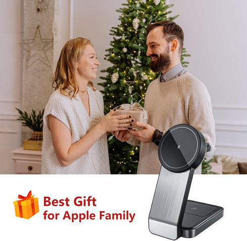 3 in 1 Charging Station for Apple Devices, Foldable Mag-Safe Charger Stand for Travel, Wireless Charger for iPhone 15/14/13/12 Pro Max Plus, AirPo...