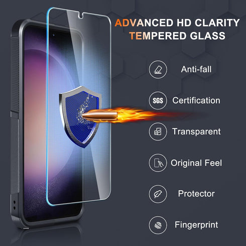 for Samsung Galaxy S24 Plus Case, Full Body Heavy Duty Rugged Shockproof Protective Phone Cover with Lanyard Strap, Tempered Glass Screen Protecto...