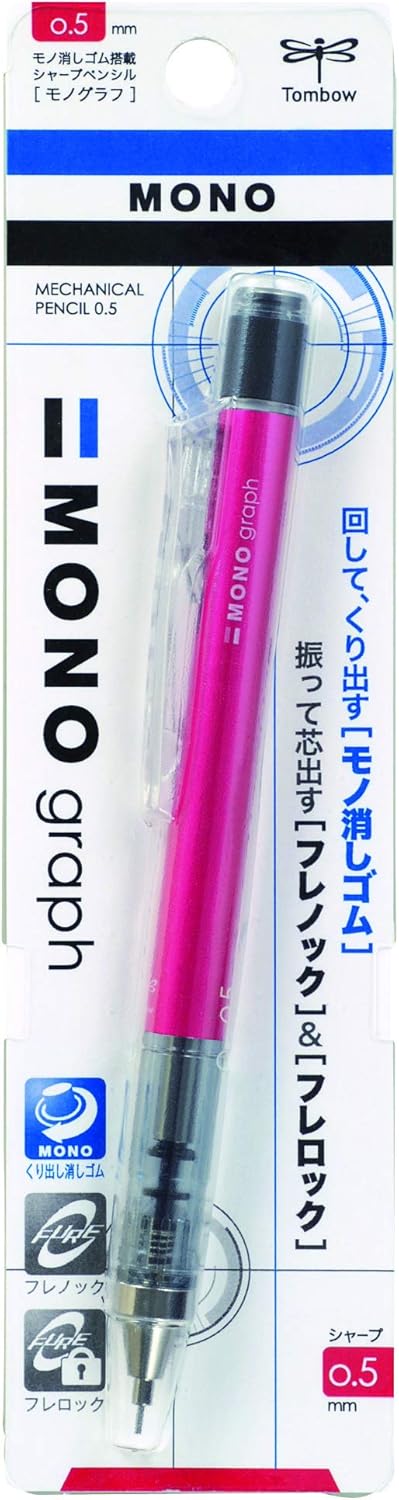 Tombow Mono Graph Shaker Mechanical Pencil 0.5mm, Pink Body (SH-MG81)...