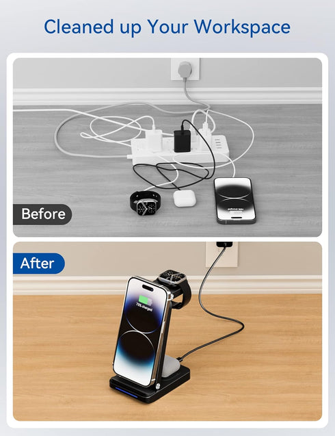 ELEGRP Wireless Charging Station for Apple/Samsung/Android, 3 in 1 Travel Fast Wireless Charger for iPhone 15/14/13/12/11/Pro/Max/SE/8, Samsung S2...