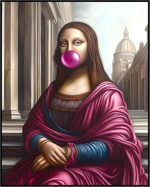 Posterizer 1 pcs-fun Mona Lisa art with pink bubble gum print 1-Comedy Art-Vintage Art-Gift for Street Art, Mural Fans - unframed wall art...