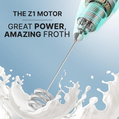 Zulay Kitchen Tornado Whisk Milk Frother Handheld - Coffee Frother Wand With Stand - Triple Whisk Hand Held Drink Mixer - Electric Stirrer Frothin...
