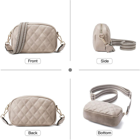 Telena Crossbody bags for Women Trendy Quilted Crossbody Bag Leather Camera Bag Purse with Wide Shoulder Strap...