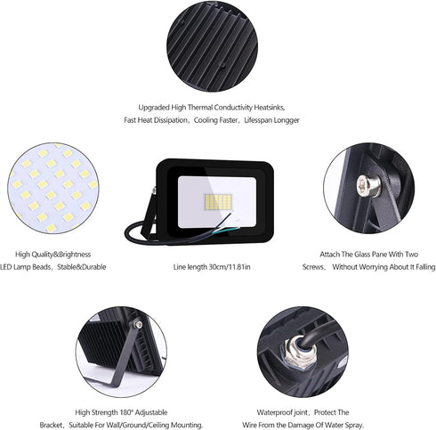 MIHEAL Ultra-Thin 10W 20W 30W 50W 100W LED Flood Light Spotlight Led Search Lamp 110V Floodlights for Outdoor Garden Street Square (Cool White, 30...