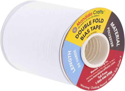 Mandala Crafts Double Fold Bias Tape for Sewing - 55 Yds White Bias Tape Double Fold 1/2 Inch Hem Quilt Binding White Seam Binding Tape - Fabric P...