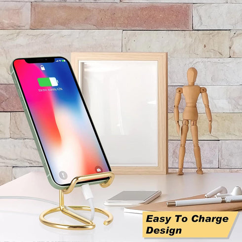 2 Pack Cell Phone Stand for Desk, Cute Metal Gold Cell Phone Stand Holder Desk Accessories, Compatible with All Mobile Phones, iPhone, Switch, iPa...