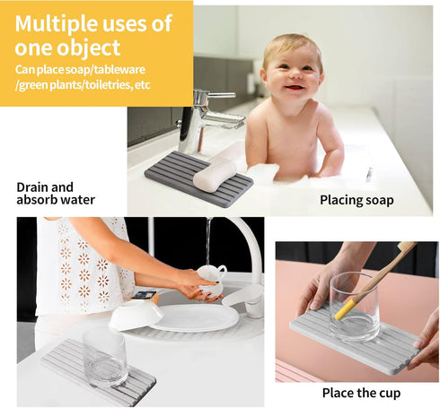 Absorbent Coasters with Grooves 2 PCS, Keep Kitchen Bathroom Sink Countertop Dry, Water Absorbing Stone Tray for Under Cups/Drinks/Hand Soap Pumps...