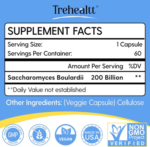 Saccharomyces Boulardii Probiotics 200 Billion CFUs, Clinically-Studied Probiotic for Women & Men Yeast for Intestinal, Gut, Immune & Digestive He...