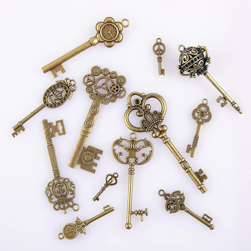 CHuangQi Vintage Skeleton Keys Set, Filigree Steampunk Keys, Antique Bronze Keys Charms Pendants, Different Style...