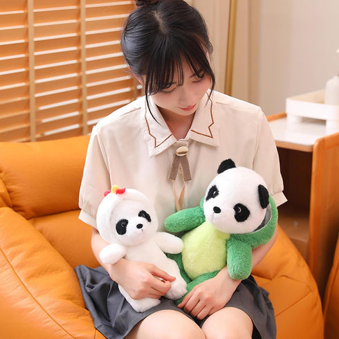 Cute Stuffed Panda Animal Cosplay as Pink Dinosaur Plush Toys Soft Panda Toy in Dinosaur Costume Panda Plushies Toys Stuffed Animals for Kids 12 I...