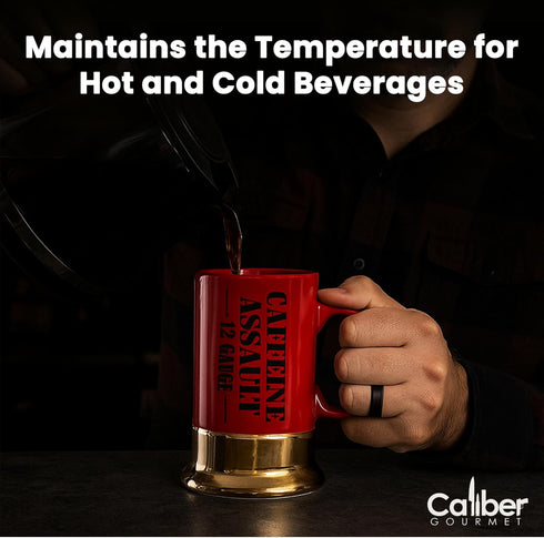 Caliber Gourmet 12-Gauge Shotgun Shell Mug – Bold Red Ceramic Gun Coffee Mug | Unique Gift For Hunters, Gun Enthusiasts & Collectors – Shotgun She...