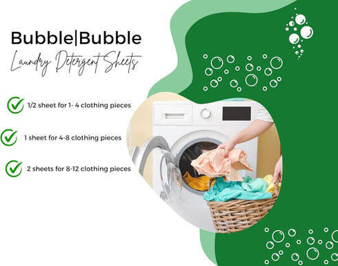 Bubble Bubble Laundry Detergent Sheets - Fresh Scent - No Plastic Jug (90 Loads) 90 Sheets, Plastic Free Detergent, White...
