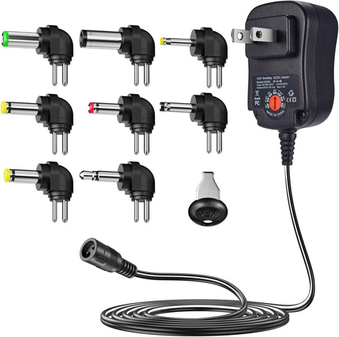 SoulBay 12W Universal Multi Voltage AC/DC Adapter Switching Power Supply with 8 Selectable Adapter Plugs, Suitable for 3 V to 12 V Device...