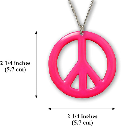 Hot Pink Hippie Peace Sign Pendant Necklace Enamel on Pewter Cosplay Jewelry...