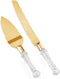 Wedding Cake Knife and Server Set Gold, Cake Cutter and Pie Spatula, Cake Server and Knife Set of 2 with Crystal Handles, 1.2mm Thick Blades, Cutt...