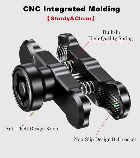 BRCOVAN Anti-Theft Aluminum Alloy Double Socket Arm Compatible with RAM Mounts B Size 1'' Ball Mounting Base & Bike Motorcycle Phone Holder (Mediu...