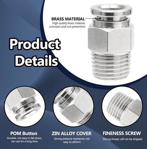 5 Pack Push to Connect Tube Fittings Pneumatic Male Straight Release Connectors Tube, 8mm Tube OD(PC8-02)...