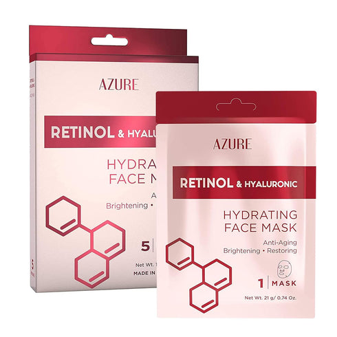 AZURE Retinol & Hyaluronic Acid Anti Aging Facial Sheet Mask - Rejuvenating & Hydrating Face Mask - Helps Reduce Fine Lines & Wrinkles, Smooths & ...