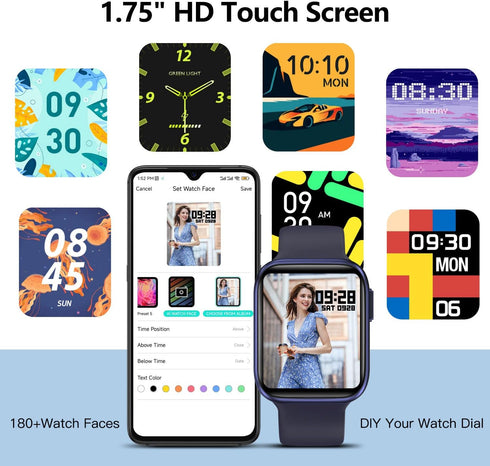 Bebinca Smart Watch (Answer/Make Call), Voice Assistant Compatible with Samsung iPhone Android Phones, IP68 Waterproof, Blue...