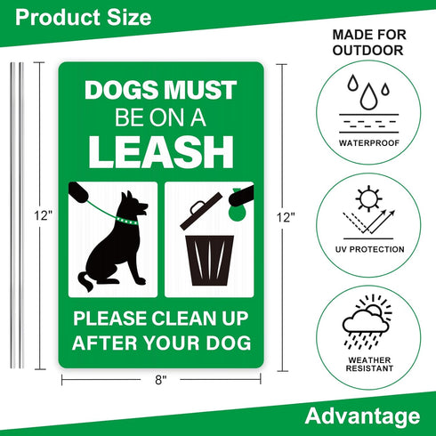 WaaHome No Dog Poop Sign for Yard Lawn with Stakes 8"X12" Clean Up After Your Dog Sign Dogs Must Be On A Leash Sign No Pee No Pooping Dog Sign, Do...