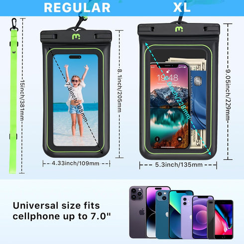 MYBAT PRO IPX8 Waterproof Phone Pouch (1 Pack XL Size + 1 Pack Regular Size), Cell Phone Dry Bag with Detachable Lanyard, Universal Floating Water...