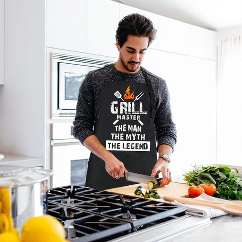 Rosoz Funny BBQ Black Chef Aprons for Men, Grill Master, Adjustable Kitchen Cooking Aprons with Pocket Waterproof Oil Proof Father’s Day/Birthday...
