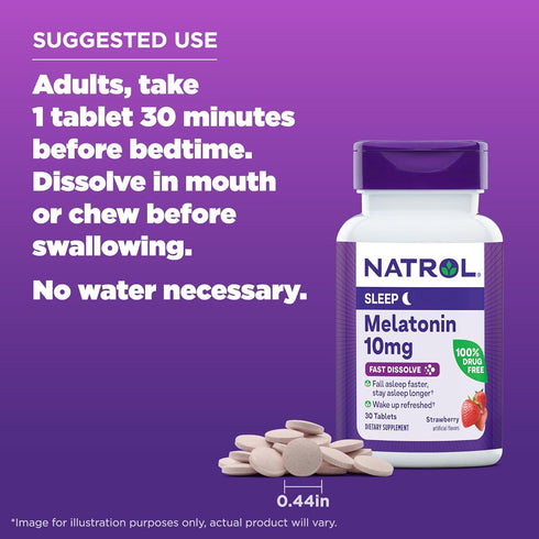 Natrol Sleep Melatonin 10mg Fast Dissolve Tablets, Nighttime Sleep Aid for Adults, 30 Strawberry-Flavored Melatonin Tablets, 30 Day Supply...